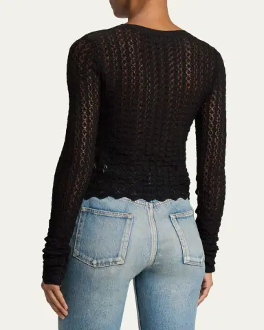 Saint Laurent Diamond Open-Knit Long-Sleeve Top | Thumbnail 3