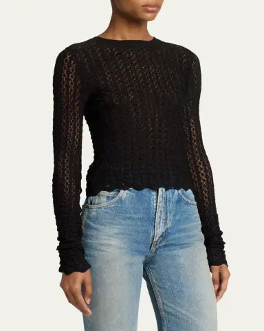 Saint Laurent Diamond Open-Knit Long-Sleeve Top | Thumbnail 4