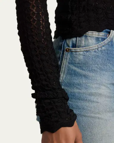 Saint Laurent Diamond Open-Knit Long-Sleeve Top | Thumbnail 5