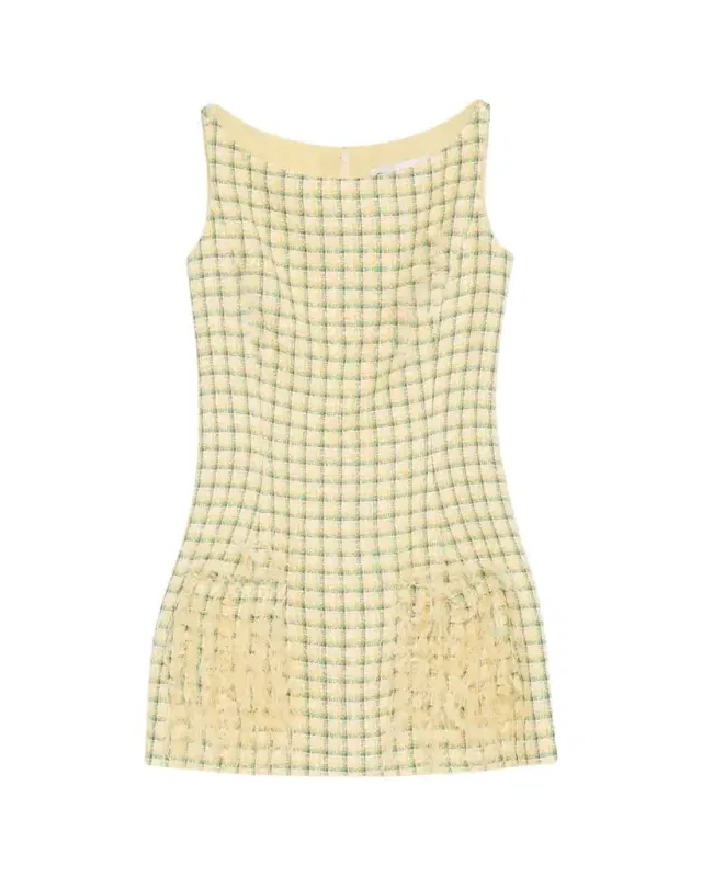 Embellished-Pocket Check Tweed Sleeveless Mini Dress