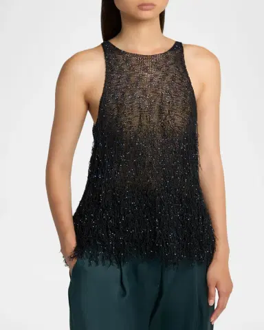Giorgio Armani Sleeveless Beaded Fringe Knit Top | Thumbnail 4