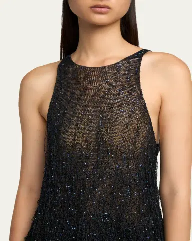 Giorgio Armani Sleeveless Beaded Fringe Knit Top | Thumbnail 5