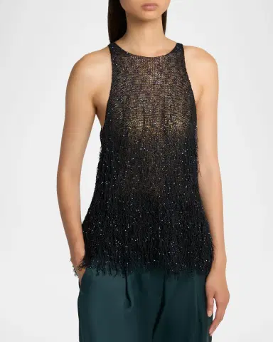 Giorgio Armani Sleeveless Beaded Fringe Knit Top | Thumbnail 8
