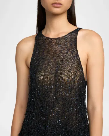 Giorgio Armani Sleeveless Beaded Fringe Knit Top | Thumbnail 9