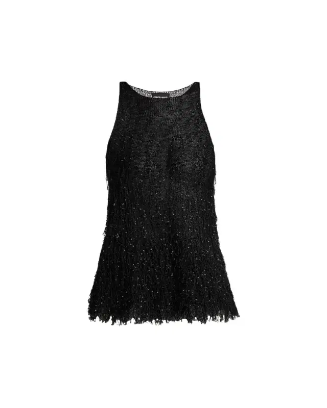 Sleeveless Beaded Fringe Knit Top