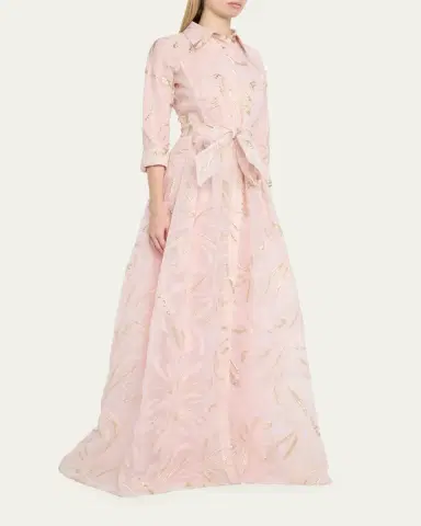 Rickie Freeman for Teri Jon Metallic Organza Jacquard Shirt Gown | Thumbnail 4 Rickie Freeman for Teri Jon Metallic Organza Jacquard Shirt Gown | Thumbnail 4