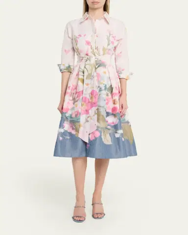 Rickie Freeman for Teri Jon Floral-Print Taffeta Midi Shirtdress | Thumbnail 2 Rickie Freeman for Teri Jon Floral-Print Taffeta Midi Shirtdress | Thumbnail 2