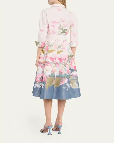 Rickie Freeman for Teri Jon Floral-Print Taffeta Midi Shirtdress | Thumbnail 3 Rickie Freeman for Teri Jon Floral-Print Taffeta Midi Shirtdress | Thumbnail 3