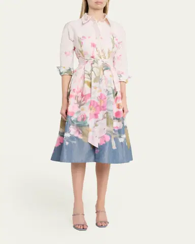 Rickie Freeman for Teri Jon Floral-Print Taffeta Midi Shirtdress | Thumbnail 4 Rickie Freeman for Teri Jon Floral-Print Taffeta Midi Shirtdress | Thumbnail 4