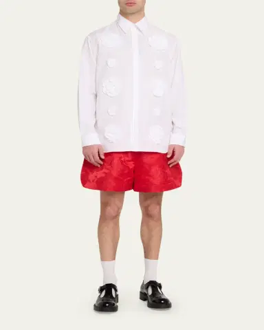 Simone Rocha Men's Red Satin Rose Split Hem Shorts | Thumbnail 2