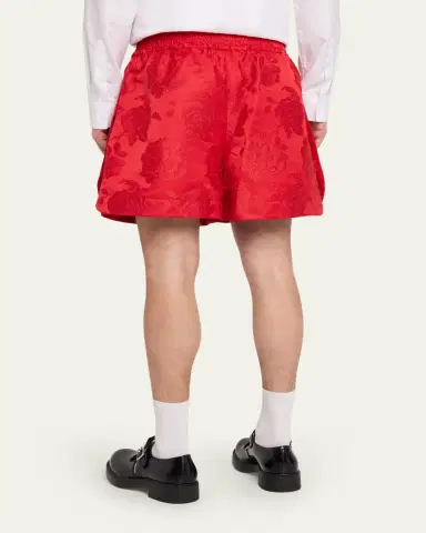 Simone Rocha Men's Red Satin Rose Split Hem Shorts | Thumbnail 3