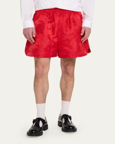 Simone Rocha Men's Red Satin Rose Split Hem Shorts | Thumbnail 4