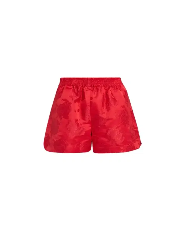 Men's Red Satin Rose Split Hem Shorts