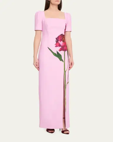 Rickie Freeman for Teri Jon Beaded Floral-Print Crepe Column Gown | Thumbnail 4 Rickie Freeman for Teri Jon Beaded Floral-Print Crepe Column Gown | Thumbnail 4