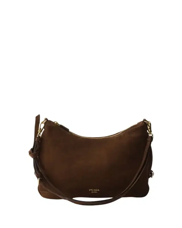 Prada Fold Large Suede Shoulder Bag