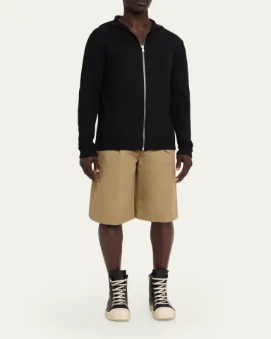 Rick Owens Men's Black Boiled Cashmere Zip-Front Hoodie | Thumbnail 2