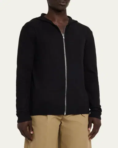 Rick Owens Men's Black Boiled Cashmere Zip-Front Hoodie | Thumbnail 4