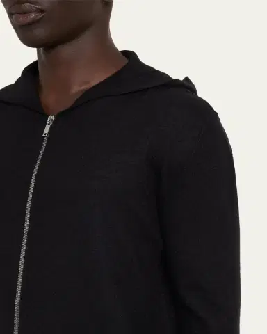 Rick Owens Men's Black Boiled Cashmere Zip-Front Hoodie | Thumbnail 5