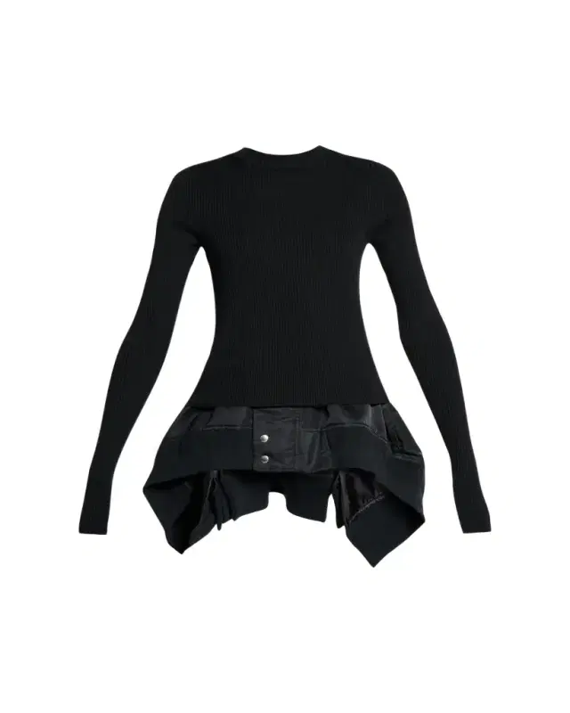 Mixed-Media Nylon Twill Peplum Sweater
