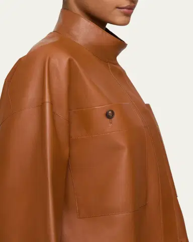 Lafayette 148 New York Oversized Cropped Leather Shirt Jacket | Thumbnail 3 Lafayette 148 New York Oversized Cropped Leather Shirt Jacket | Thumbnail 3