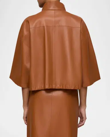 Lafayette 148 New York Oversized Cropped Leather Shirt Jacket | Thumbnail 4 Lafayette 148 New York Oversized Cropped Leather Shirt Jacket | Thumbnail 4