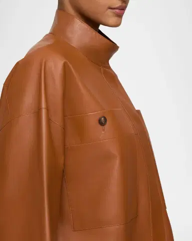 Lafayette 148 New York Oversized Cropped Leather Shirt Jacket | Thumbnail 6 Lafayette 148 New York Oversized Cropped Leather Shirt Jacket | Thumbnail 6