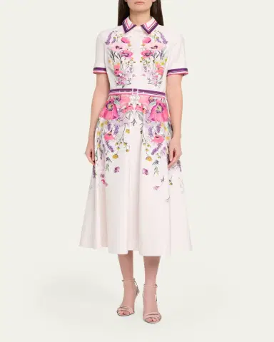 Rickie Freeman for Teri Jon Belted Floral-Print Cotton Midi Shirtdress | Thumbnail 2 Rickie Freeman for Teri Jon Belted Floral-Print Cotton Midi Shirtdress | Thumbnail 2