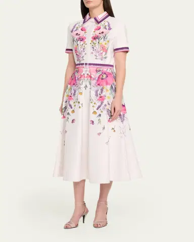 Rickie Freeman for Teri Jon Belted Floral-Print Cotton Midi Shirtdress | Thumbnail 4 Rickie Freeman for Teri Jon Belted Floral-Print Cotton Midi Shirtdress | Thumbnail 4