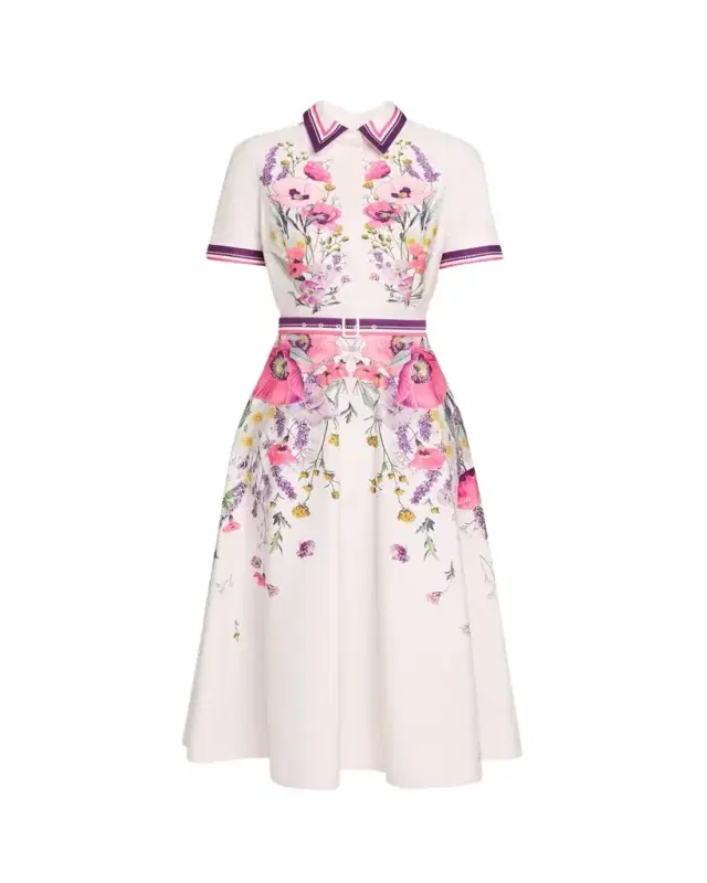 Rickie Freeman for Teri Jon Belted Floral-Print Cotton Midi Shirtdress