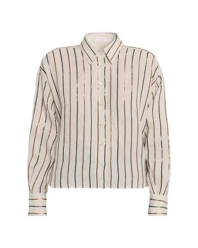 Brunello Cucinelli Sequin Striped Linen Shirt