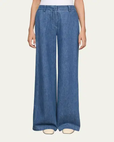 Lafayette 148 New York Charles Wide-Leg Cotton Chambray Pants | Thumbnail 3 Lafayette 148 New York Charles Wide-Leg Cotton Chambray Pants | Thumbnail 3
