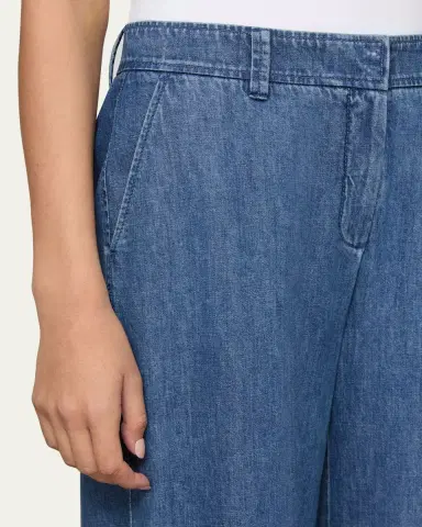 Lafayette 148 New York Charles Wide-Leg Cotton Chambray Pants | Thumbnail 4 Lafayette 148 New York Charles Wide-Leg Cotton Chambray Pants | Thumbnail 4