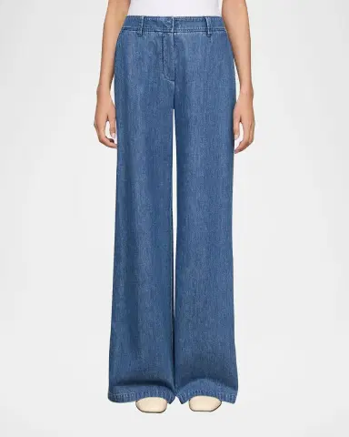Lafayette 148 New York Charles Wide-Leg Cotton Chambray Pants | Thumbnail 6 Lafayette 148 New York Charles Wide-Leg Cotton Chambray Pants | Thumbnail 6