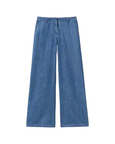 Lafayette 148 New York Charles Wide-Leg Cotton Chambray Pants | Thumbnail 1 Lafayette 148 New York Charles Wide-Leg Cotton Chambray Pants | Thumbnail 1
