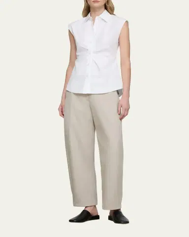 Lafayette 148 New York Pleated-Front Organic Cotton Poplin Shirt | Thumbnail 2