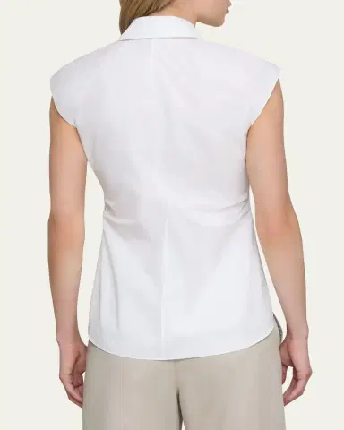 Lafayette 148 New York Pleated-Front Organic Cotton Poplin Shirt | Thumbnail 3