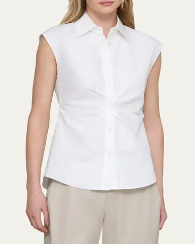 Lafayette 148 New York Pleated-Front Organic Cotton Poplin Shirt | Thumbnail 4