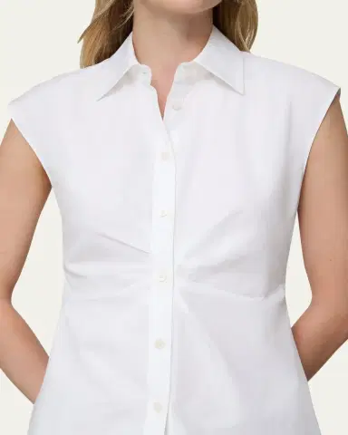 Lafayette 148 New York Pleated-Front Organic Cotton Poplin Shirt | Thumbnail 5