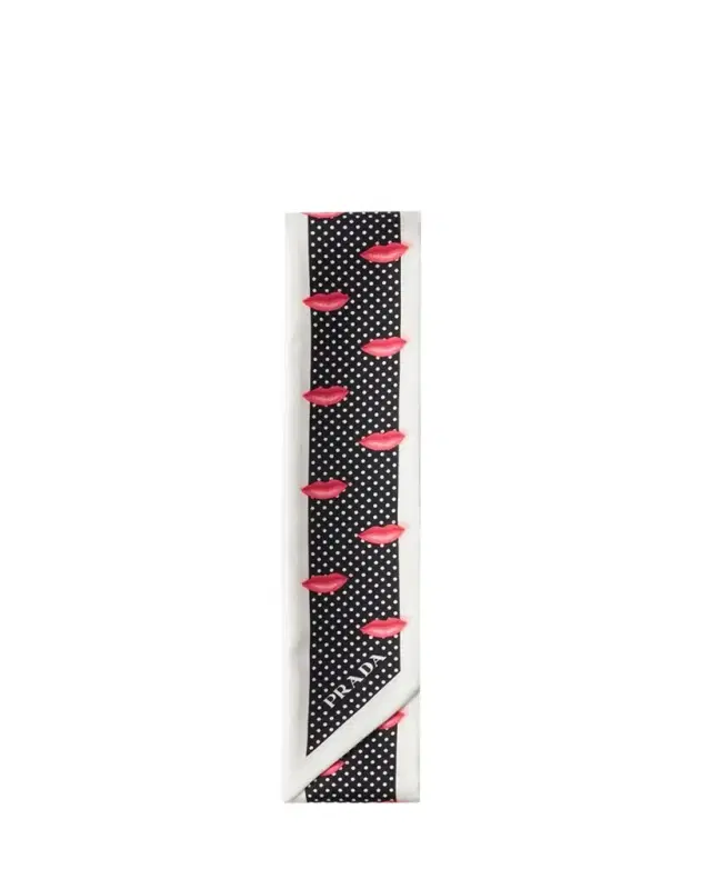 Lips-Print Silk Twill Skinny Scarf