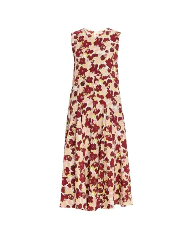 Sleeveless Floral Motif Silk Dress