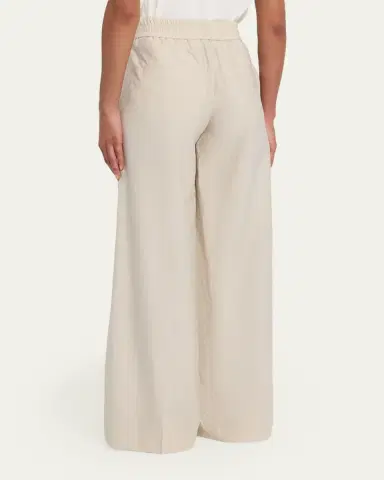 Brunello Cucinelli Techno Cotton Pleat Wide-Leg Pull-On Track Pants | Thumbnail 2