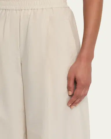 Brunello Cucinelli Techno Cotton Pleat Wide-Leg Pull-On Track Pants | Thumbnail 4