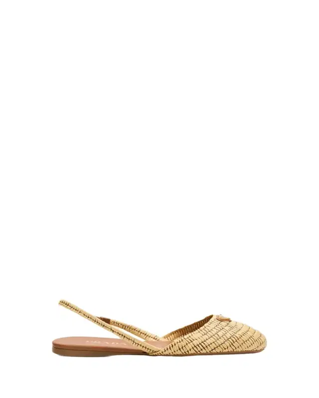 Prada 5mm Raffia Slingback Flats