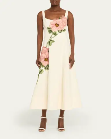 Lela Rose Peony Embroidered Sleeveless Midi Dress | Thumbnail 2