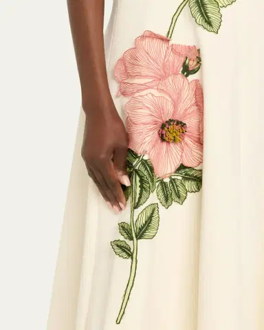 Lela Rose Peony Embroidered Sleeveless Midi Dress | Thumbnail 5