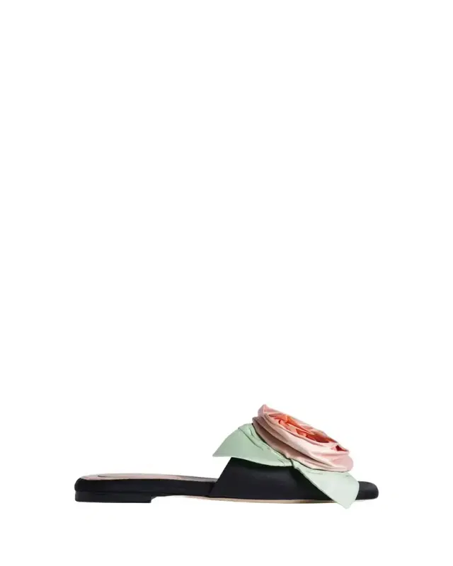 Pressed Rosette Satin Slide Sandals