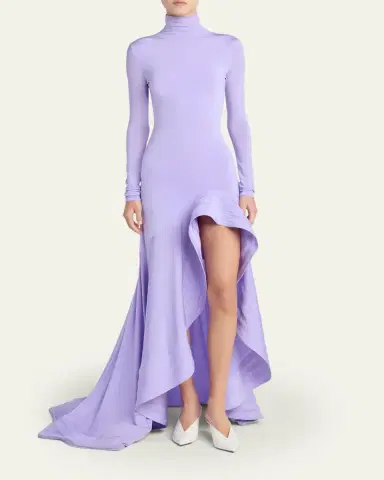 Stella McCartney Crepe Jersey Frill Long-Sleeve High-Low Dress | Thumbnail 2