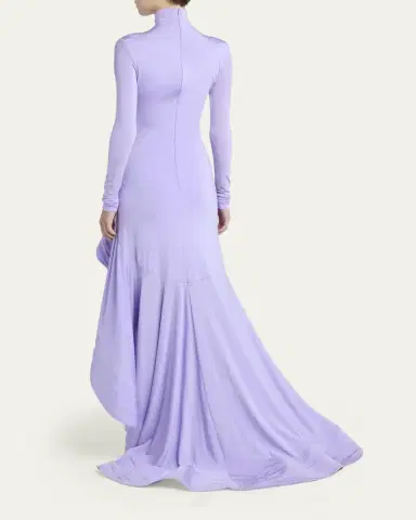 Stella McCartney Crepe Jersey Frill Long-Sleeve High-Low Dress | Thumbnail 3