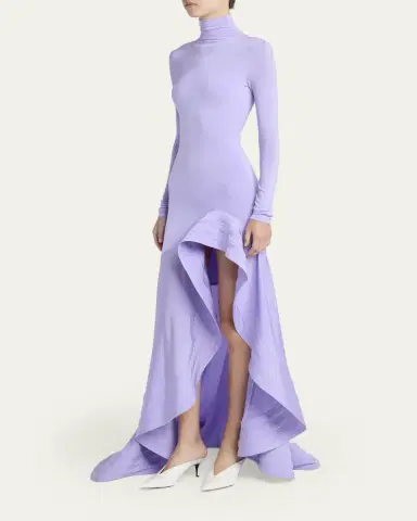 Stella McCartney Crepe Jersey Frill Long-Sleeve High-Low Dress | Thumbnail 4