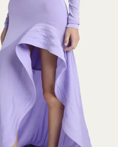 Stella McCartney Crepe Jersey Frill Long-Sleeve High-Low Dress | Thumbnail 5